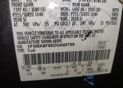 2013 Ford Explorer Limited z USA, uszkodzony, nr VIN 1FM5K8F85DGA65799